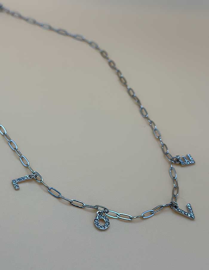 Ketting LOVE Strass Zilver