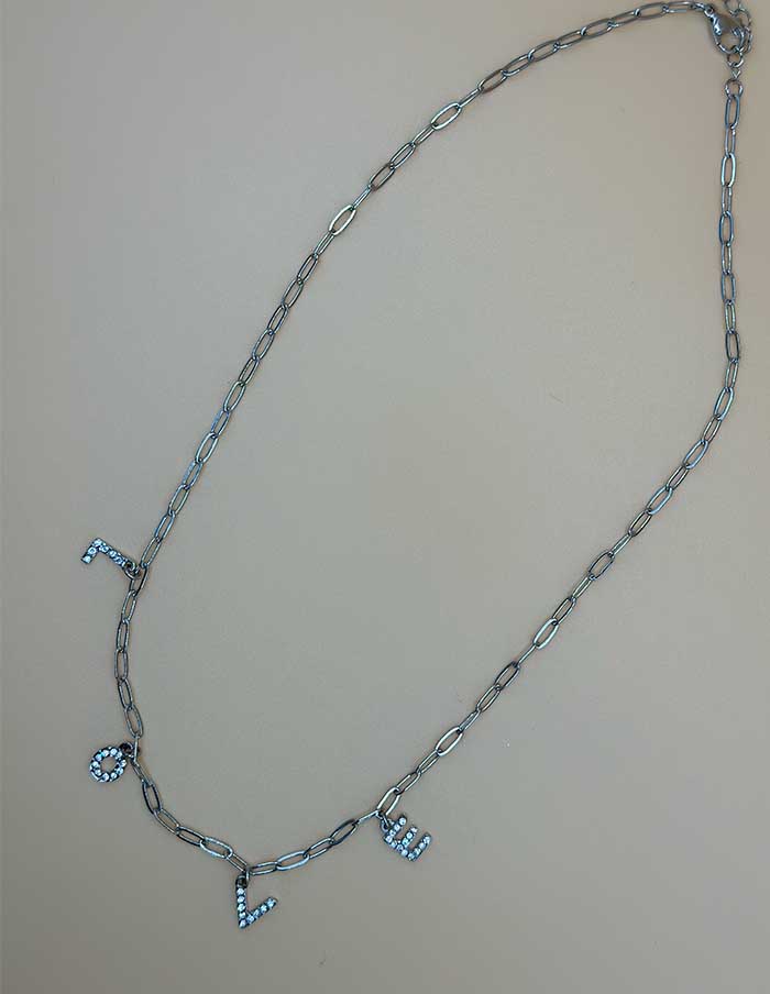 Ketting LOVE Strass Zilver