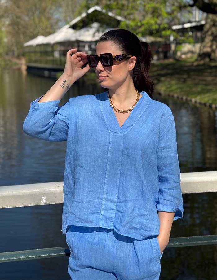Blouse V-Hals Le Lin 06338 Lavendelblauw