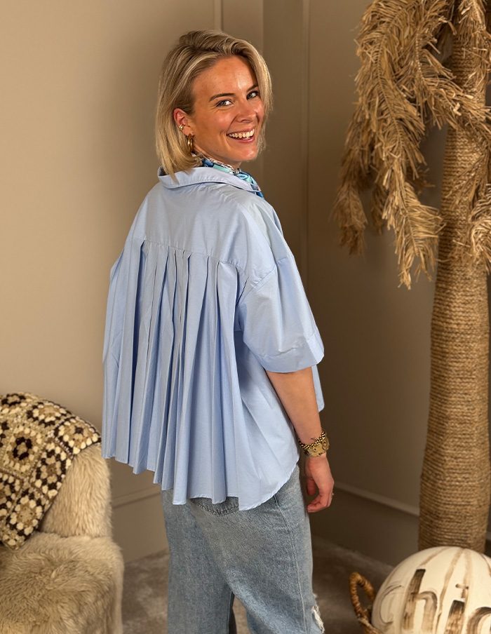 Blouse Plisse Back 7065 Lichtblauw