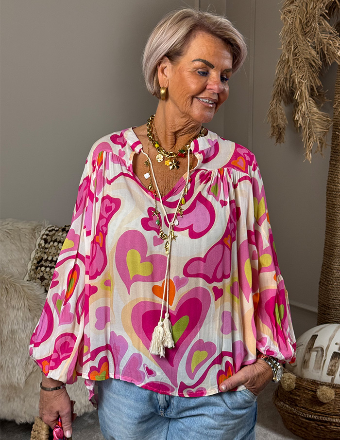 Blouse Flower Hearts 8928 Fuchsia