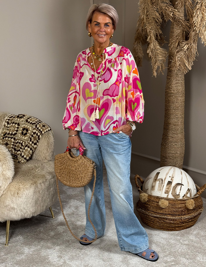 Blouse Flower Hearts 8928 Fuchsia