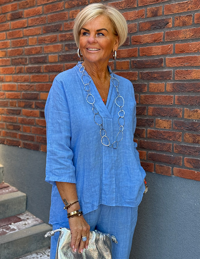 Blouse V-Hals Le Lin 06338 Lavendelblauw