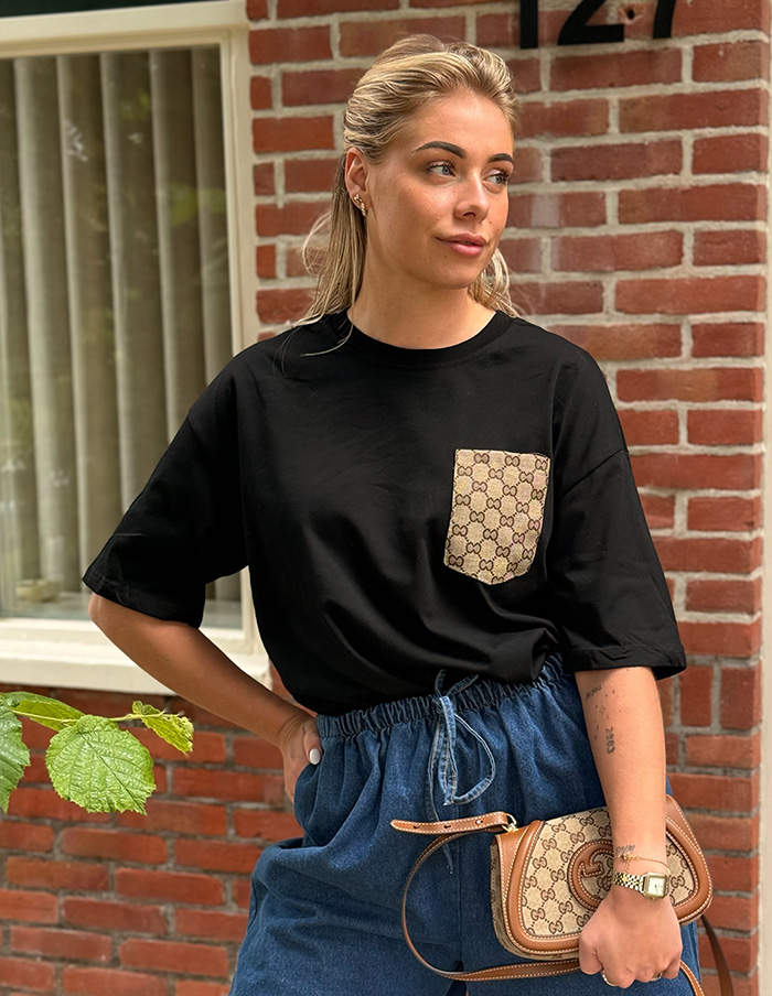 T-Shirt Brand Pocket 9149 Zwart