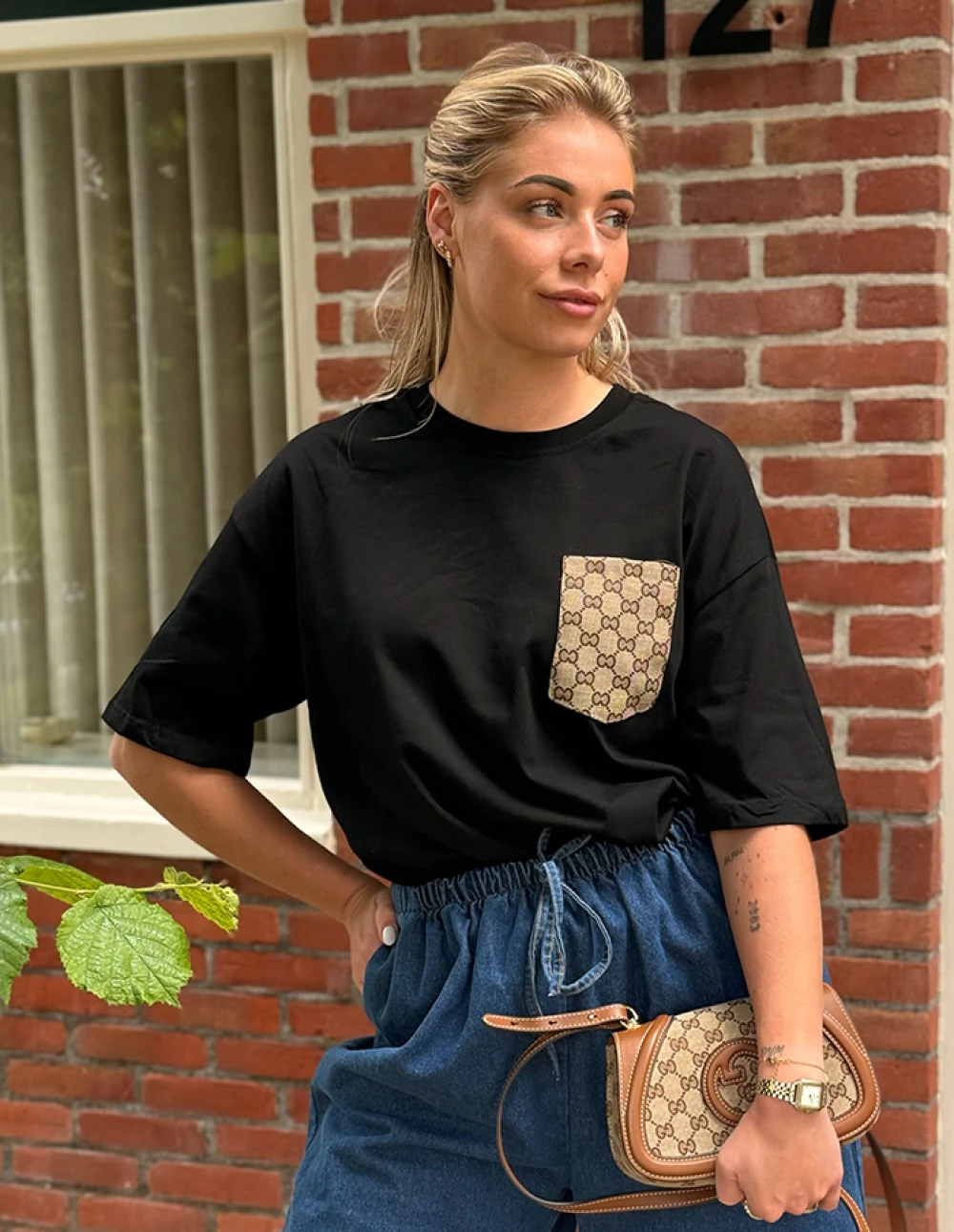 T-Shirt Brand Pocket 9149 Zwart