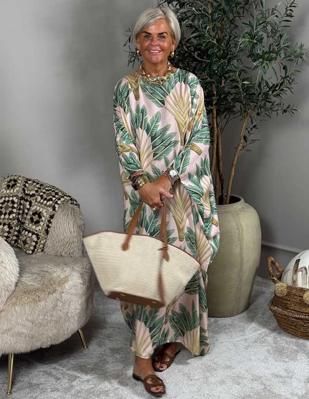 Kaftan Wild Leaf 4032 Lichtroze