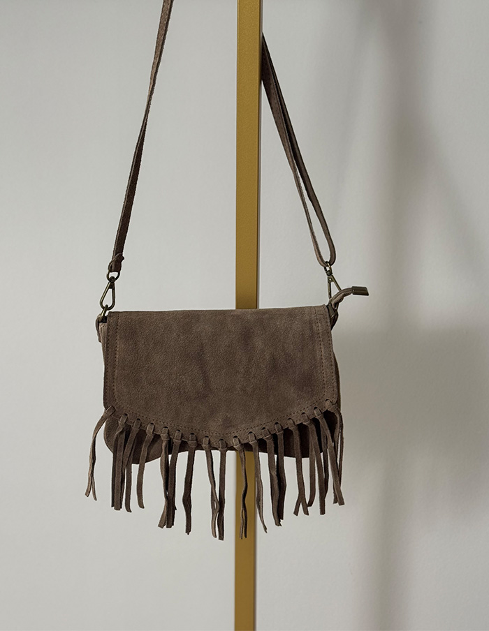 Tas Fringe Suede Taupe