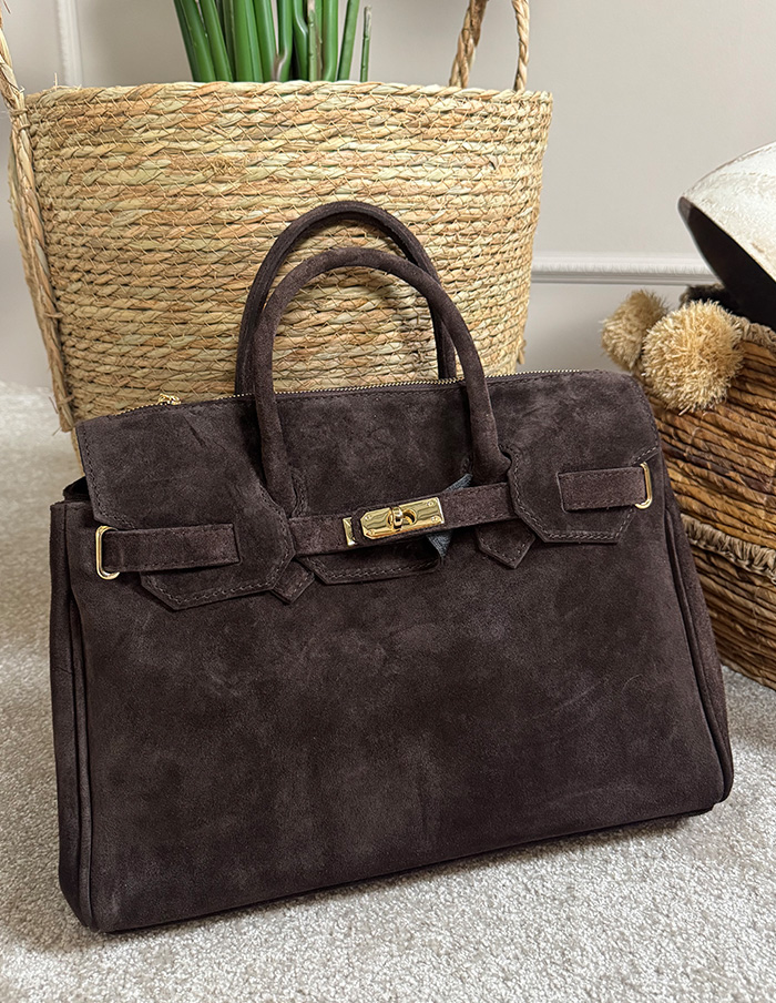 Tas Birdie Suède Large Donkerbruin
