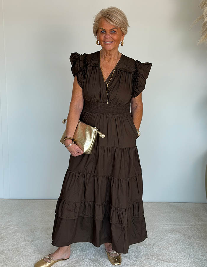 Jurk Ruffle Maxi 5220 Bruin 