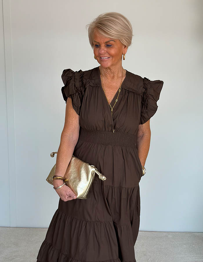 Jurk Ruffle Maxi 5220 Bruin 
