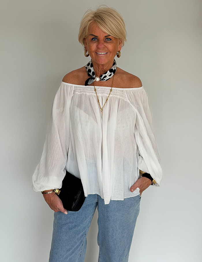 Blouse Cotton Off-Shoulder 80661 Wit