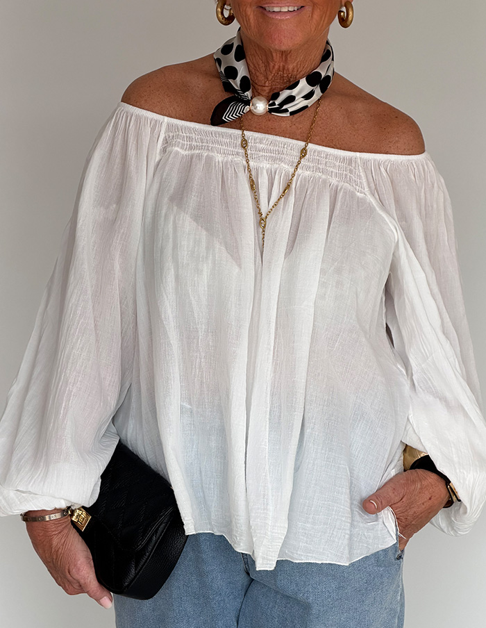 Blouse Cotton Off-Shoulder 80661 Wit