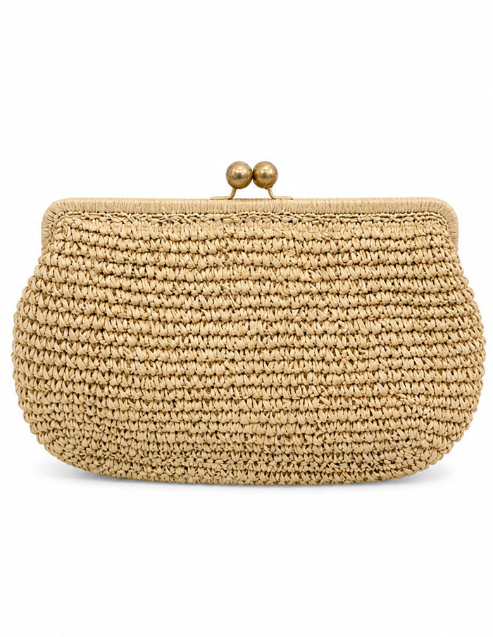 Tas Raffia Clutch Zand
