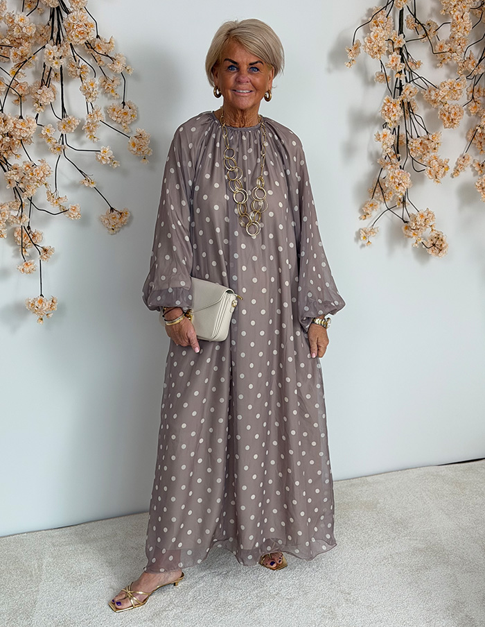Jurk Classy Dots Maxi 50291 Taupe
