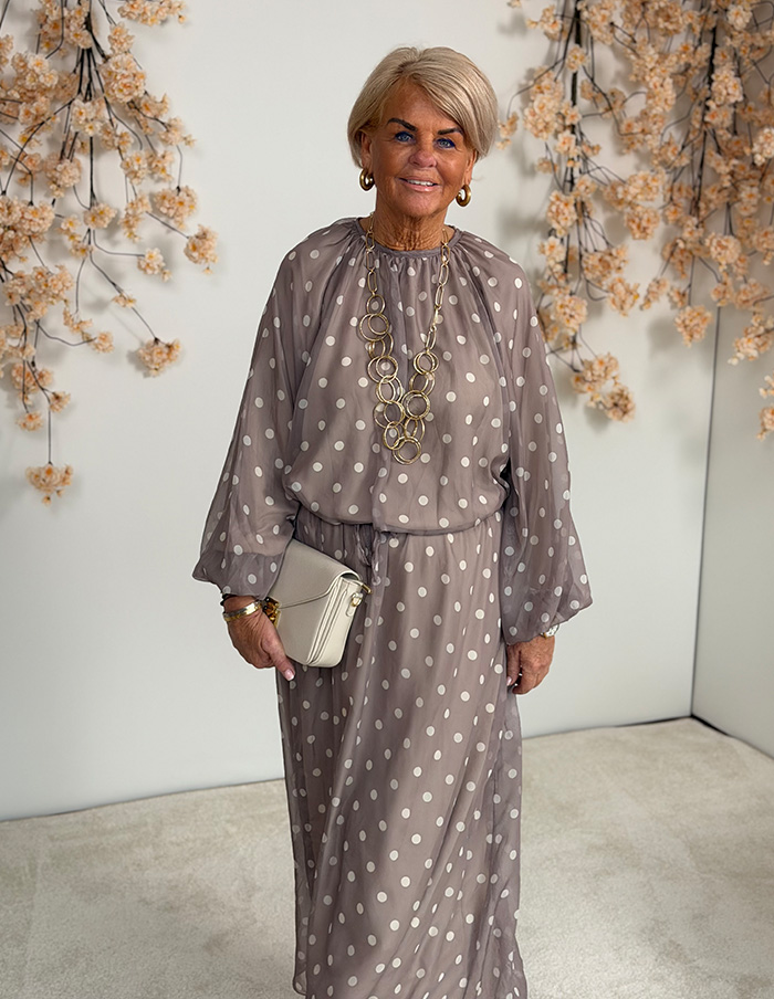 Jurk Classy Dots Maxi 50291 Taupe