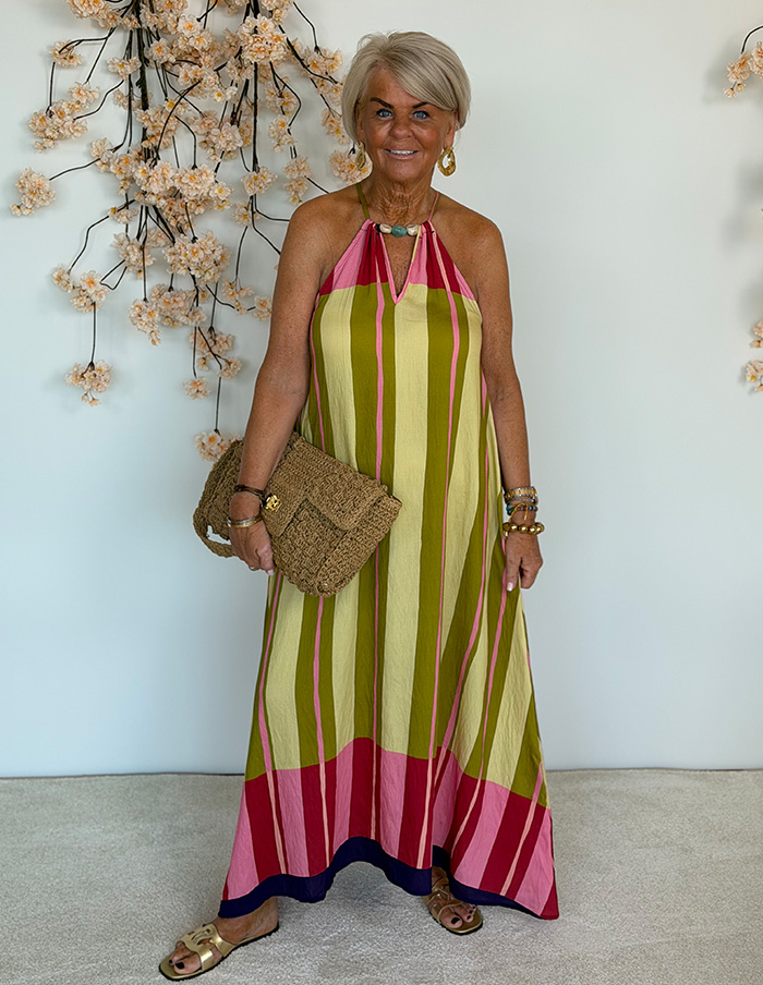 Jurk Rio Maxi Stripe 6772 Olijfgroen