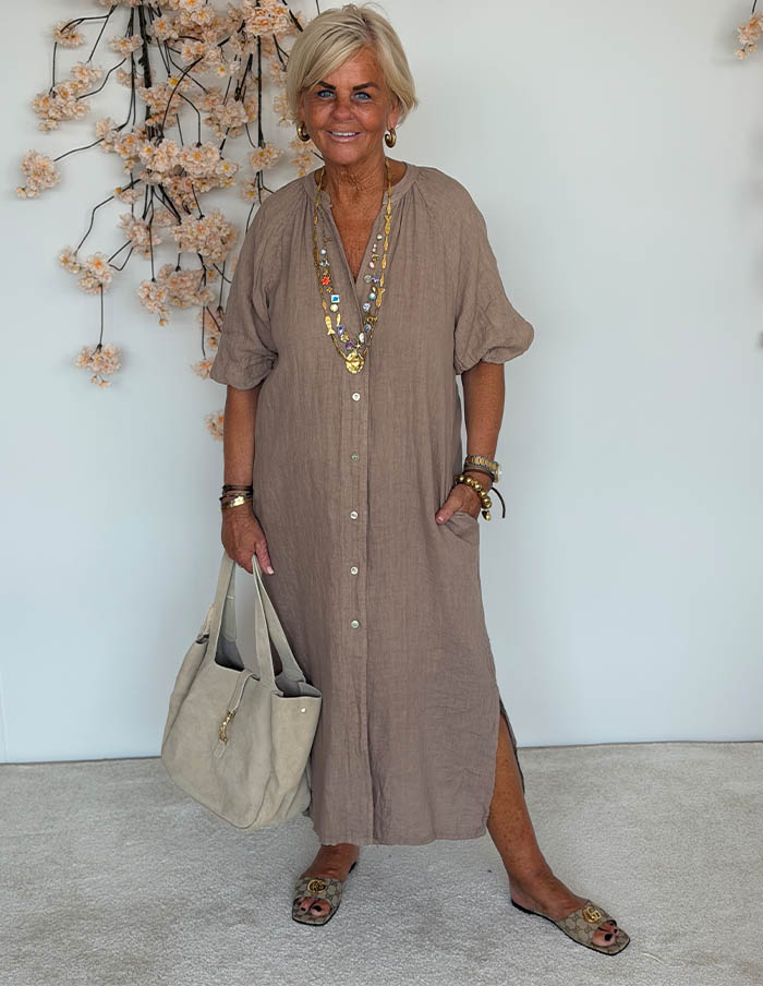 Jurk May 28843 Linnen Taupe 