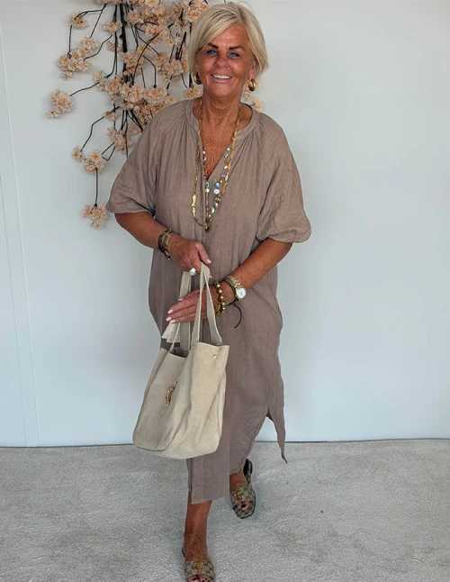 Jurk May 28843 Linnen Taupe 